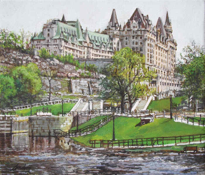 Chateau Laurier, Ottawa 2004, 10inx12in Acrylic on canvas